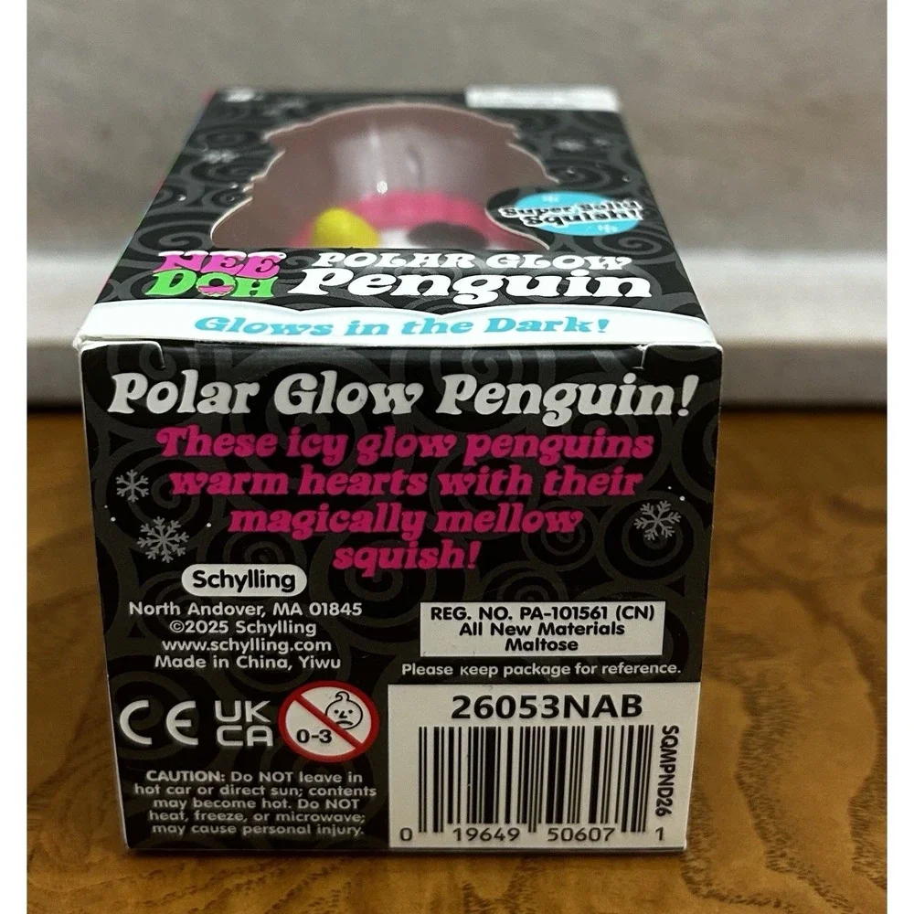 Nee Doh Polar Glow Penguin Super Solid Squish Glow in the Dark 4+ Squeeze Toy